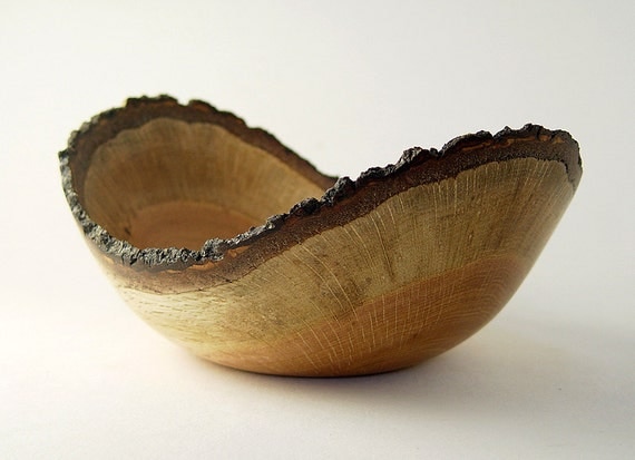 Natural-Edge Wood Bowl in Salvaged Black Oak: 9.5" Length x 4.25" Tall.