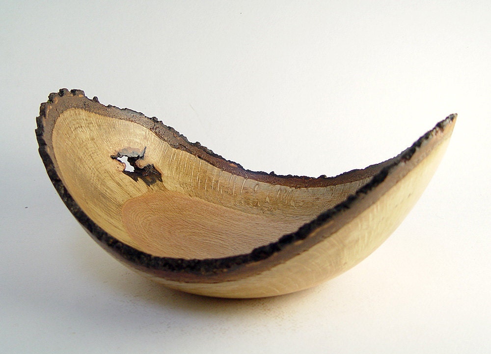 Natural-Edge Wood Bowl in Salvaged Black Oak: 11.5" Length x 5" Tall.