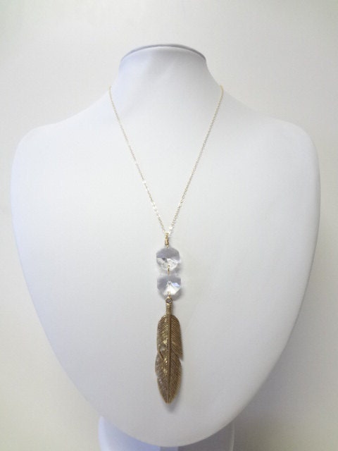 Boho Chic, Vintage Glam, Vintage Crystals, Gold Leaf, 14K Gold Filled Chain Necklace, Trendy, Fashion, Handmade Jewelry