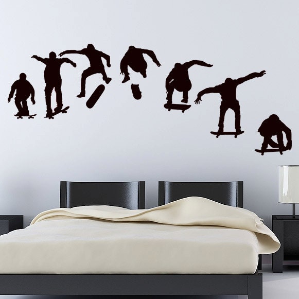 Skatboarder Wall Decal Set - Vinyl Sticker -  Varial Heeflip Progression.