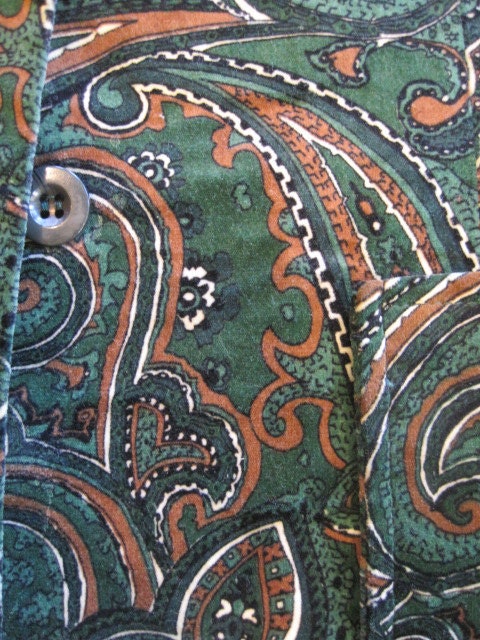 Mod Vintage Paisley Blazer Jacket Green Brown White California Girl 1960s 1970s Unisex