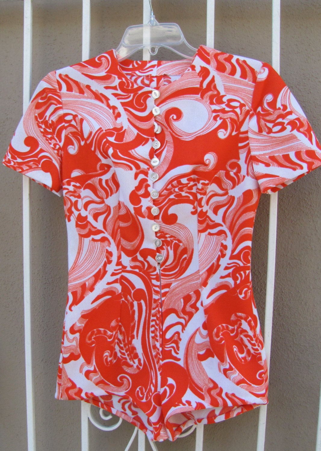 Super Sexy Psychedelic Go Go Dancer Orange and White Micro Mini Romper Catsuit Jumper Small