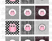 Owl Girl Black White Birthday Digital Cupcake Toppers  2 Inch Circle Tags PRINTABLE