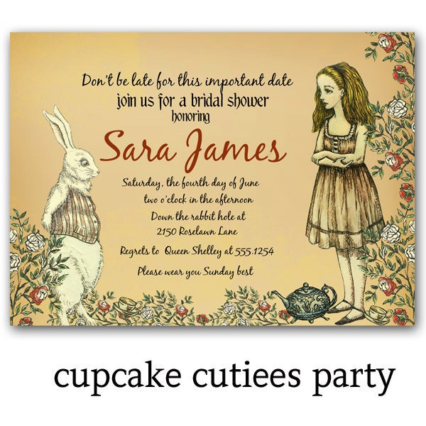 Vintage Alice Tea Party  Bridal Baby Shower Digital Custom Invitation Card Printable u PriNt