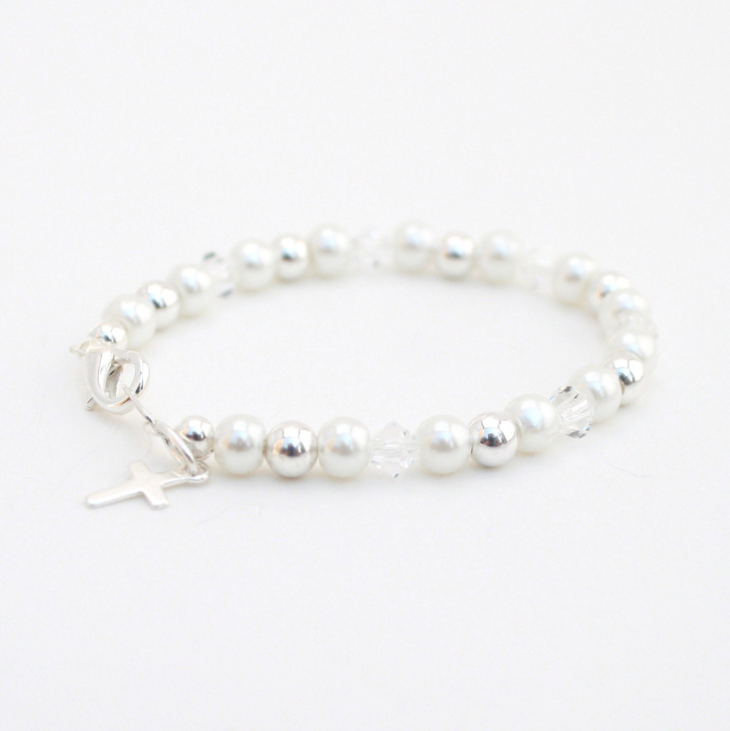 Baptism Bracelet Baby Girls Childs Pearl Baptism Christening Cross Bracelet- Boutique Design