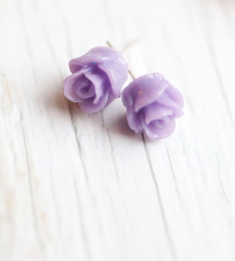 Tiny Rose Earrings . Red . Lavender . Olive Green . Fuchsia Pink . Cute . Mother's day