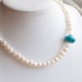 White Freshwater Pearl Necklace with Teal accent . Bali silver toggle clasp . Spring . Mother's day . Bridal