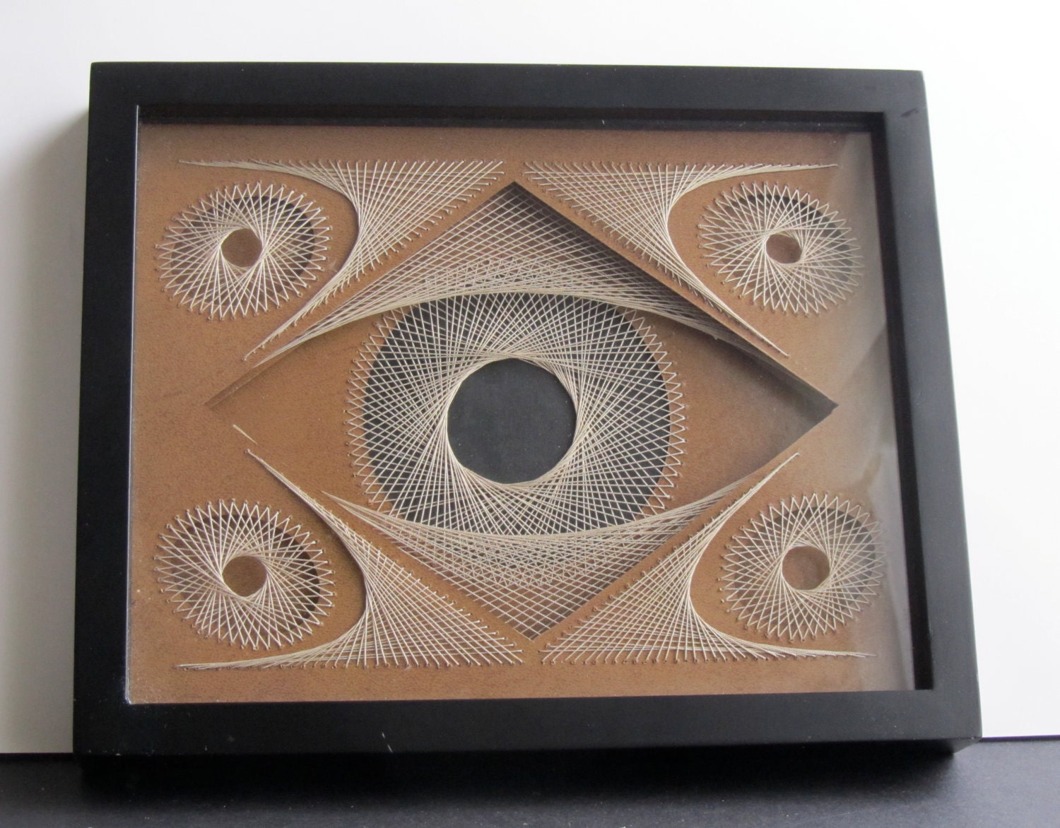 STRING ART Abstract GEOMETRIC Original Design Home Décor Wall Art Framed and Signed Handmade In Earth Tones of Light Brown and Beige OOaK