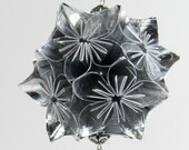 HOLIDAY Ornament Decoration 3D KUSUDAMA Modular Origami Home Décor Handmade in Shimmery Silver Metallic Hung on Ornament Stand OOAK