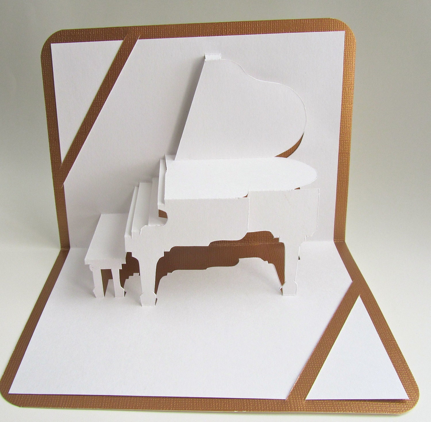 GRAND PIANO 3D Pop Up CARD Origamic Architecture Home Decoration Handmade Handcut in White and Bright Shimmery Gold One Of A Kind - BoldFolds
