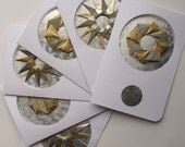 Christmas Cards Contain Detachable ORIGAMI ORNAMENTS Handmade as Stars in Shimmery Metallic Silver and Gold on Textured Silver One Of A Kind