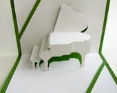 Fathers Day GRAND PIANO 3D Pop Up Card Origamic Architecture Home Decoration Handmade Handcut in White and Bright Shimmery Metallic Green