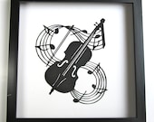 VIOLIN and Music Notes Wall and Home Décor Silhouette Paper Cutout Handmade Framed One Of A Kind