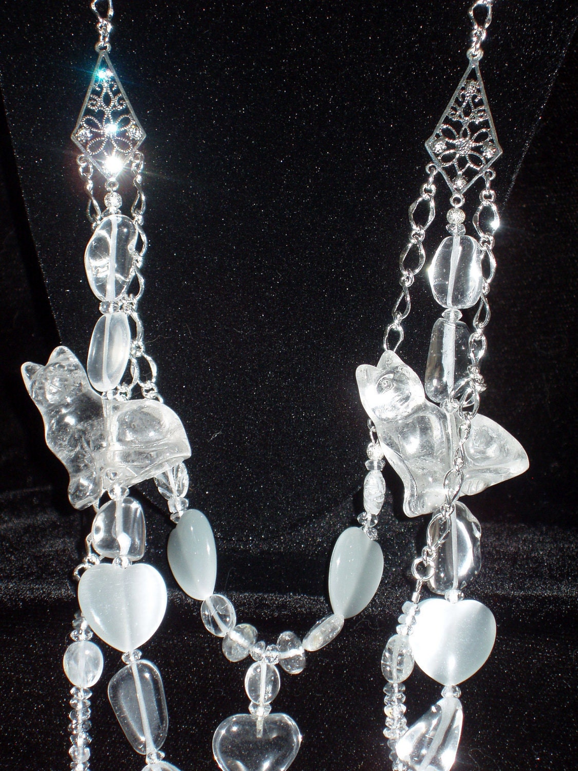 Cat necklace, Crystal, silver, art deco