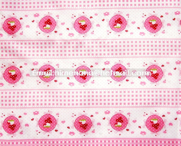gu002/P - 1 Yard Cotton Fabric - Pink Toadstool / Mushrooms Stripe (W140)