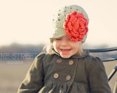 Baby Girl Hat Child Hat Toddler Hat Newsboy Hat Crochet Baby Hat Mint Coral Flower