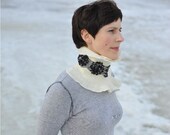 Handmade shawl black and white-  felted from softest merino wool