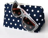 Nautical Cosmetic Bag in Navy & White Polka Dot - Bridesmaid Gift, Party Favor, Birthday Gift, Vintage Dot Print