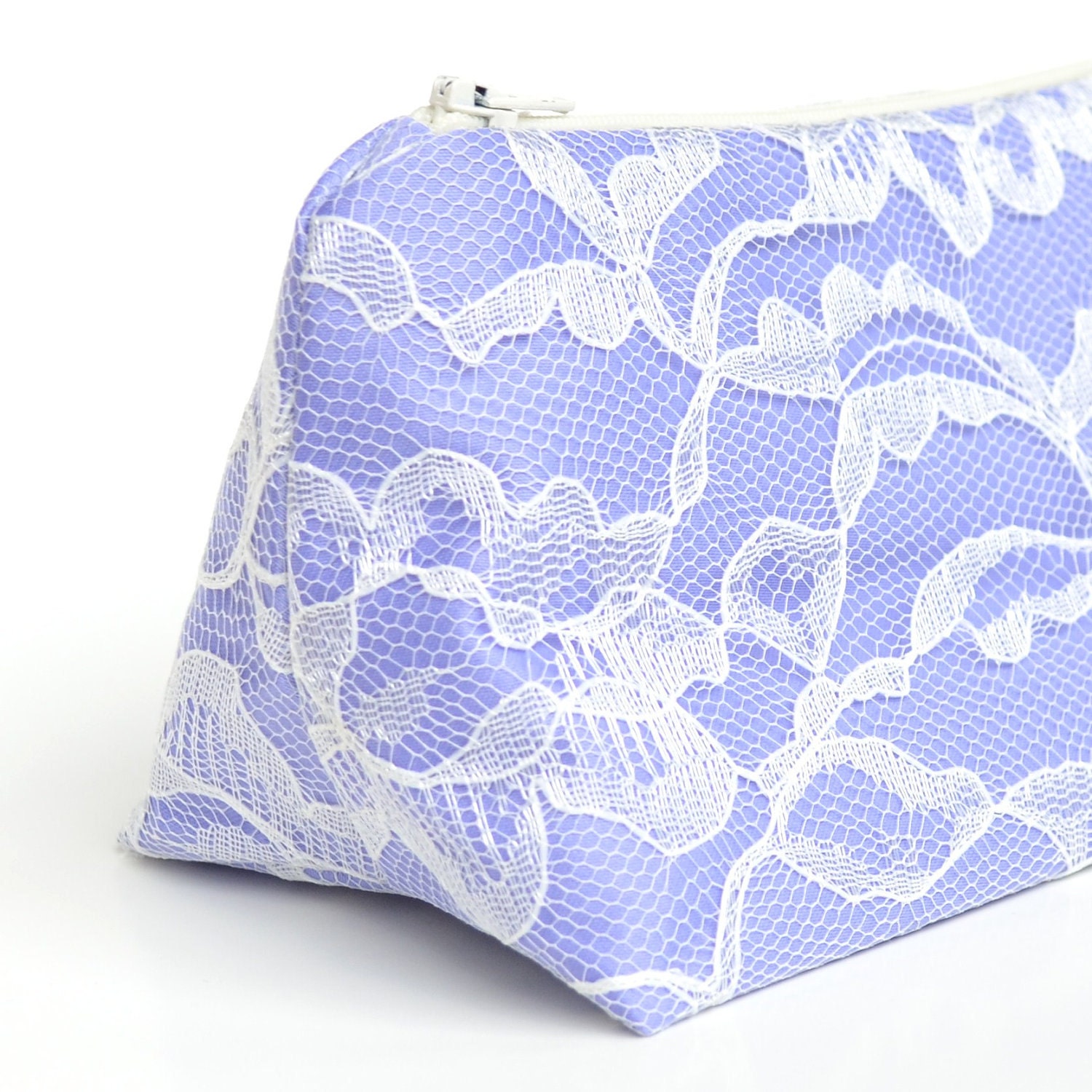 Bridesmaid Gift Wedding Periwinkle & Ivory Lace Cosmetic Bag, Wedding Favor, Bridal Shower Gift, Lilac, Mother's Day