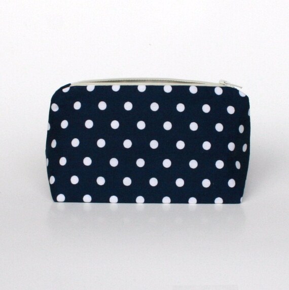 Nautical Cosmetic Bag in Navy & White Polka Dot - Bridesmaid Gift, Party Favor, Birthday Gift, Stocking Stuffer for her