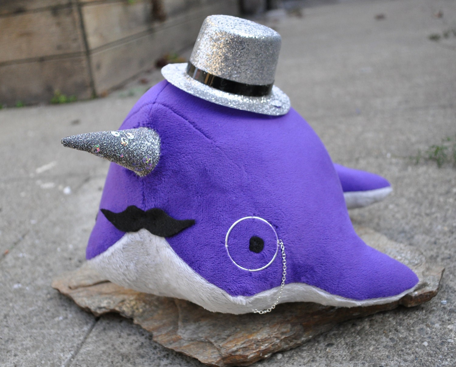 Dandy Narwhal Plush with Mustache, Monocle, and Top Hat - MADE TO ORDER - (Choose colors)