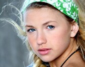 Stretch Green Leaf Print Wide Boho Cotton Bandana Headband