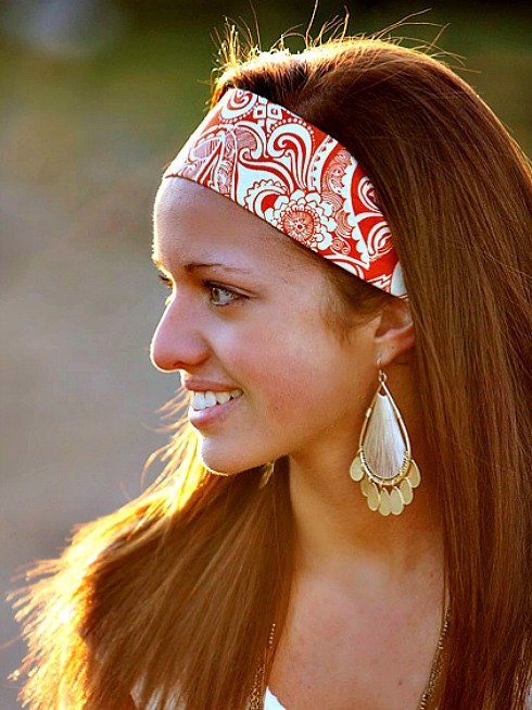 Orange Tribal Wide Yoga Hippie Boho Turban Headband, Hair Wrap