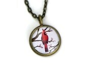 Delicate Cardinal Necklace - red white antiqued bronze necklace - cardinal pendant - red bird jewelry - cardinal jewelry