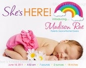 Printable Birth Announcement Baby Girl Customized Rainbow