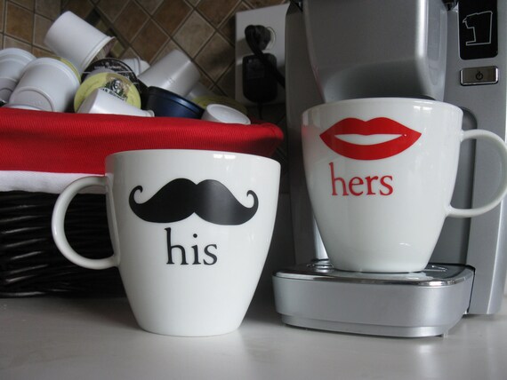 RESERVED for AuroraBleuAtelieR HIS and HERS Mustache and Lips Coffee Mug