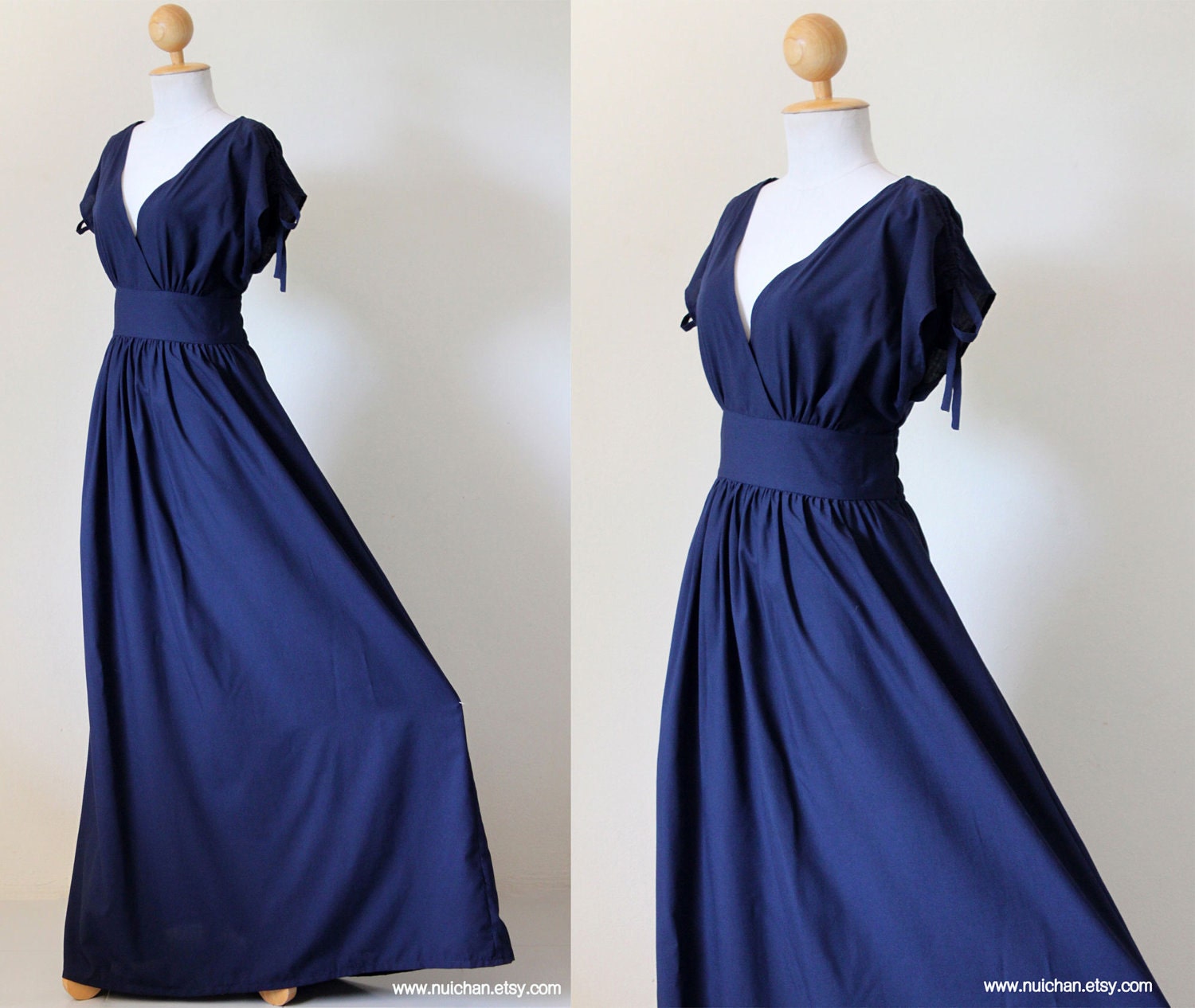 Navy Blue Maxi Dress - Sleeveless or Short Sleeve Cotton Evening Dress : Classy Gorgeous Collection