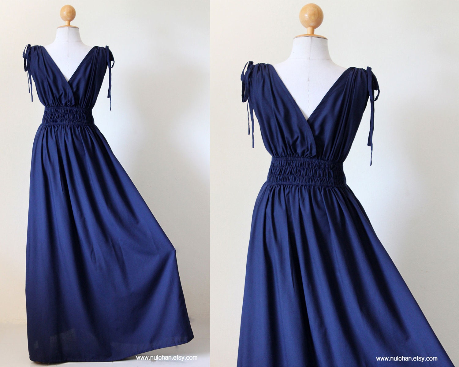 Navy Blue Maxi Dress - Sleeveless or Short Sleeve Cotton Evening Dress : Classy Gorgeous Collection