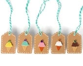 Gift tags . kraft mini tags . Italian ice cream cone . 10 ct . brown paper . small . hang tag . mint bakers twine . summer . embellishment