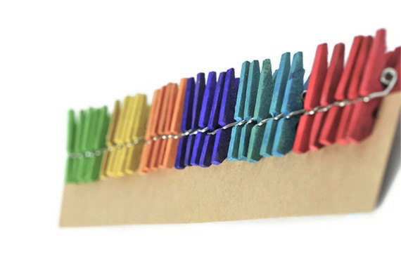 Colored mini clothespins . 30 . wooden pegs . rainbow . 1 inch . clip . miniature . small . orange . yellow . green . turquoise . purple