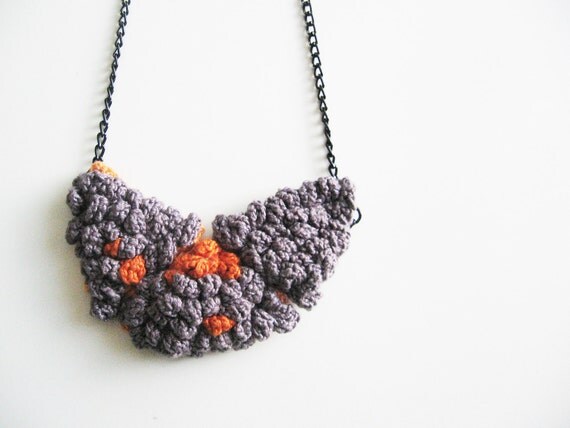 Crochet orange stich necklace- gray and orange color- 2 in 1 necklace-transformable jewelry "Modify Me"