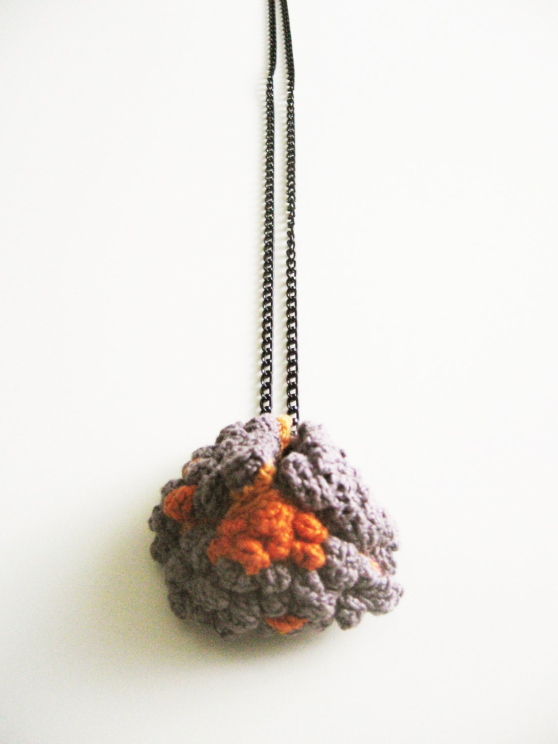 Crochet orange stich necklace- gray and orange color- 2 in 1 necklace-transformable jewelry "Modify Me"