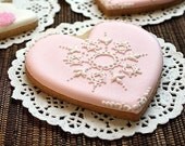 Heart Cookies-Pink Cookies-Edible Vintage Lace Cookies-Gift for Bridesmaids-Custom Wedding Favors-Pink Wedding