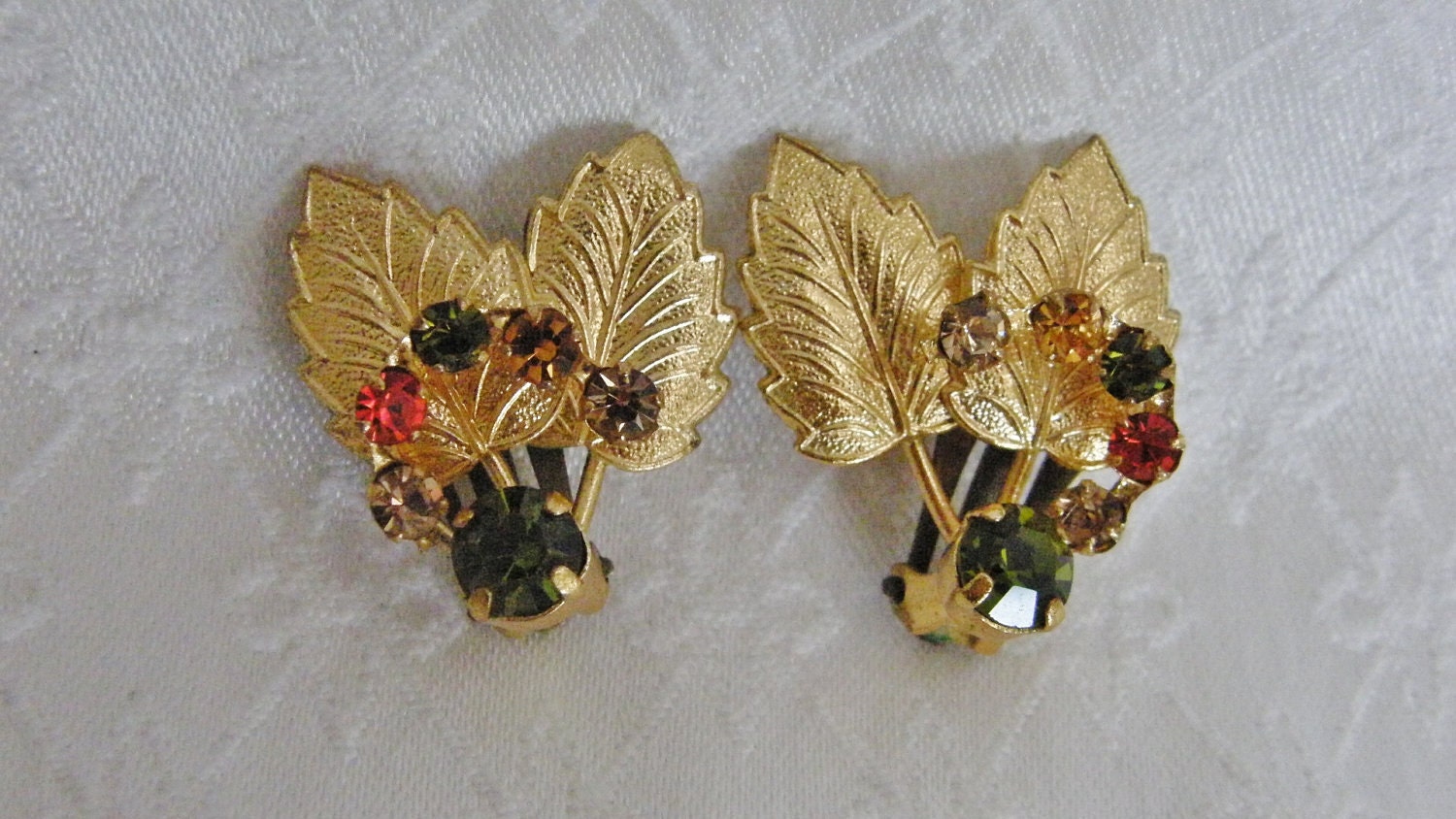 Vintage Rhinestone Earrings Made in Austria Autumn Colors Clip On