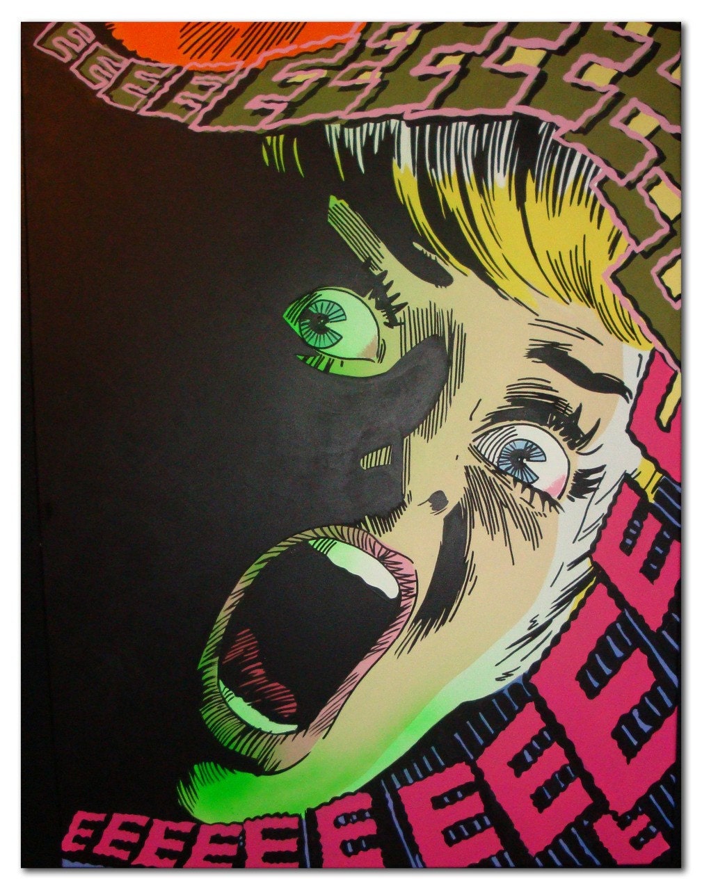 Psychedelic Vintage Pop Comic Art Painting Screaming Woman