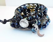 Lampwork Bead Leather Wrap Bracelet - 'The Sun, Moon and Stars' -Limited Edition