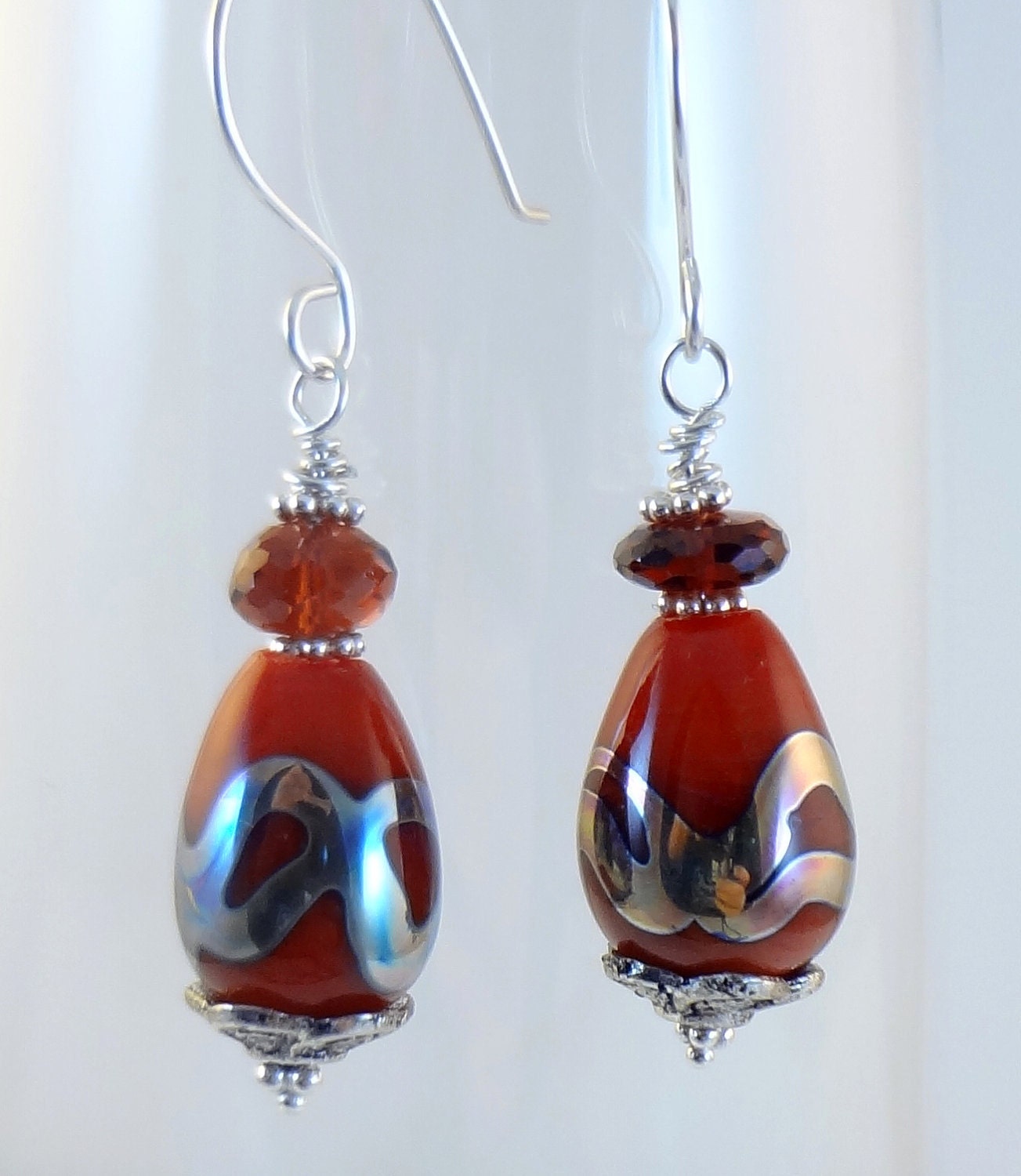 Earrings Beaded Lampwork Beads   - ' Red Rover'