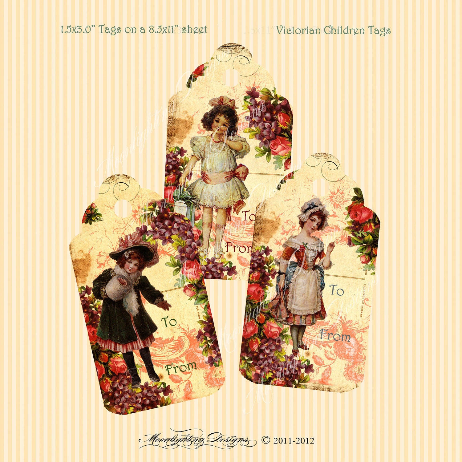 DIGITAL GIFT TAGS Vintage Victorian Valentines 12 tags Download Printable antique paper collage altered art card journals scrapbooking 518a