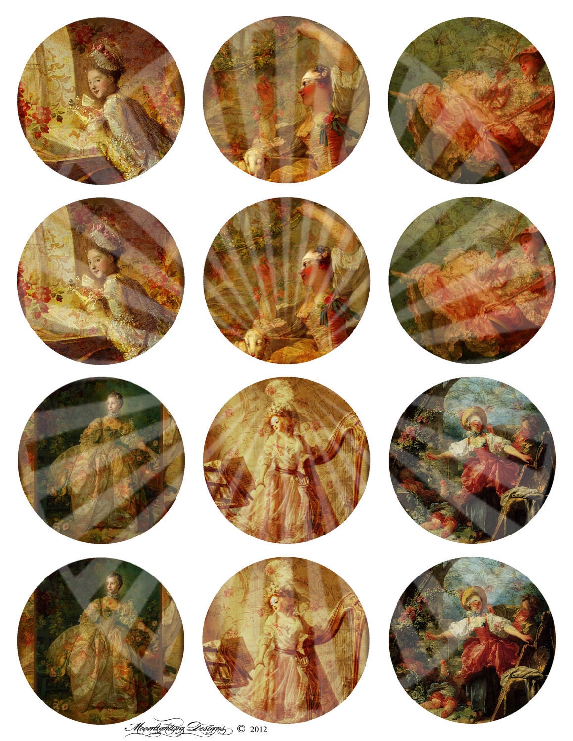 VINTAGE FRENCH Printable  2.5 inch Digital Collage Sheet for Pocket Mirrors Magnets Paper Weights Printable circle images
