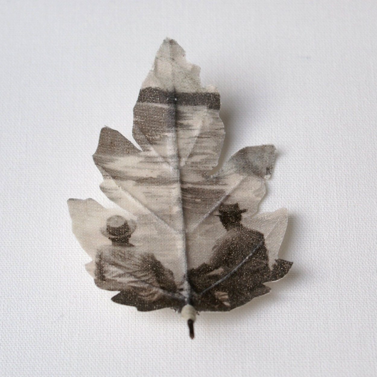 Fabric leaf brooch printed with vintage photograph The Goldcoast