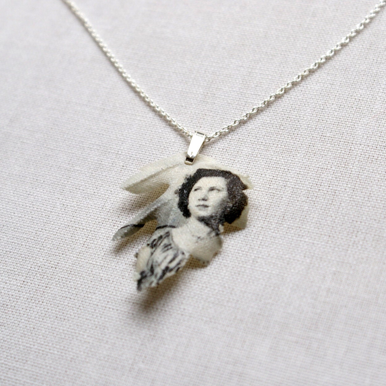 Custom made silver necklace with Oak leaf pendant printed with your photograph