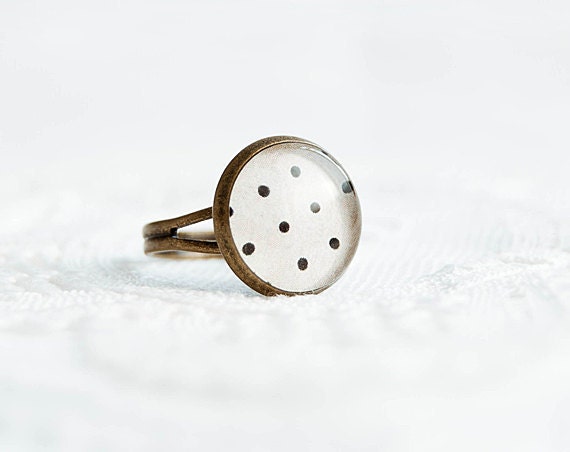 Black polka dot ring, delicate jewelry, spring fashion, simple jewellery