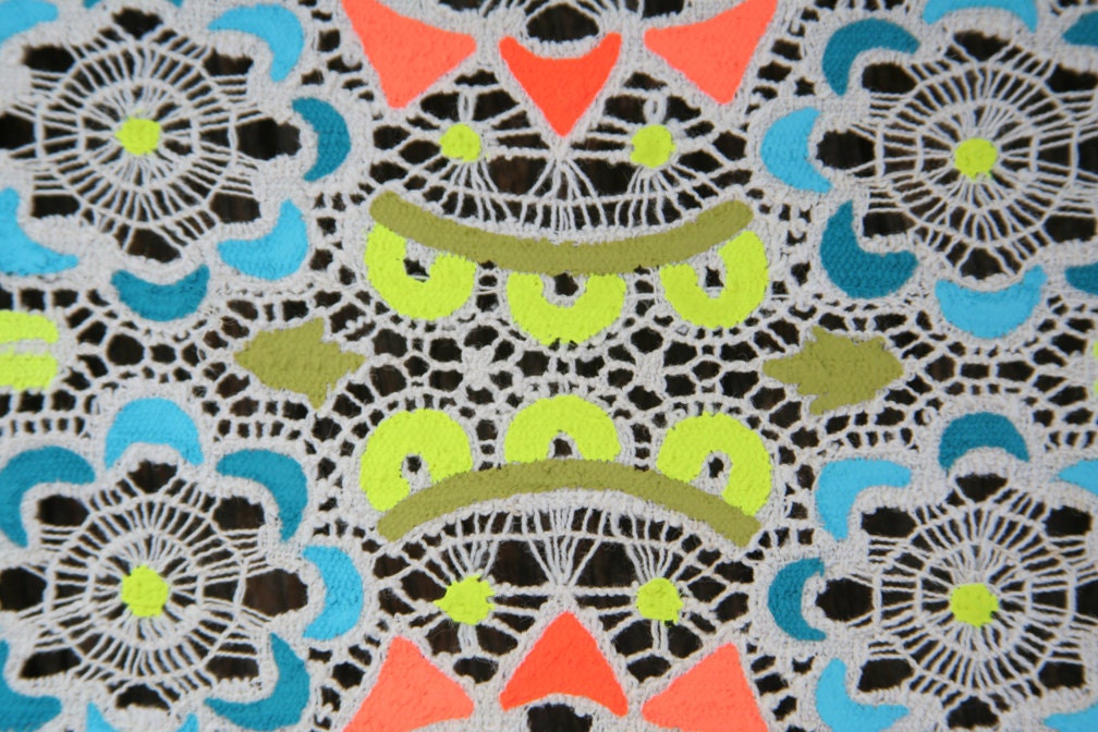 SALE . . . Bam Pow Doily Painting on Vintage Lace Doily