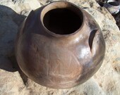 Large round Barrel fired ceramic pot in earthtones