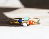 Beach Time Bangle Set, Stackable Bracelet Set, Gem Stone Bangles, Stones in Settings Bracelet, Bezel Bangle
