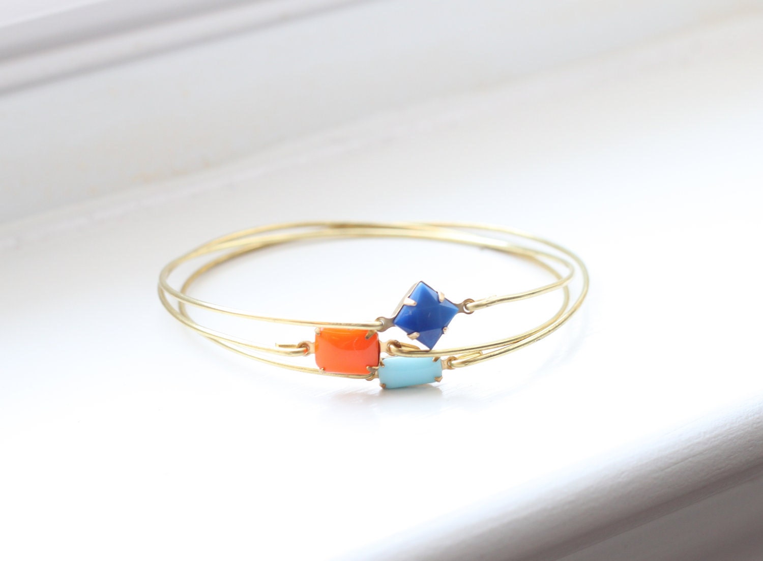 Sweet Auburn Bangle Set, Stackable Bracelet Set, Gem Stone Bangles, Stones in Settings Bracelet, Bezel Bangle